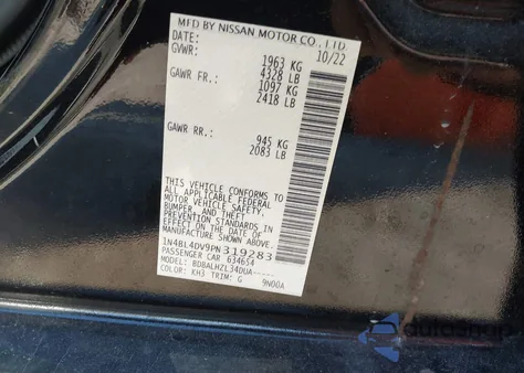 2023 Nissan Altima Sv Fwd z USA, uszkodzony, nr VIN 1N4BL4DV9PN319283